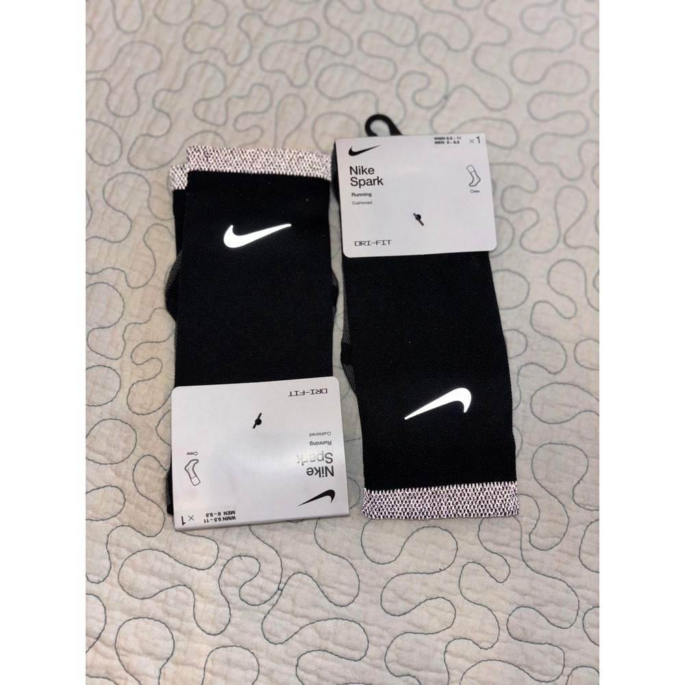 Nike Spark Running Cushioned Crew Socks Black Reflective Dri-FIT Mens 8-9.5 2pk